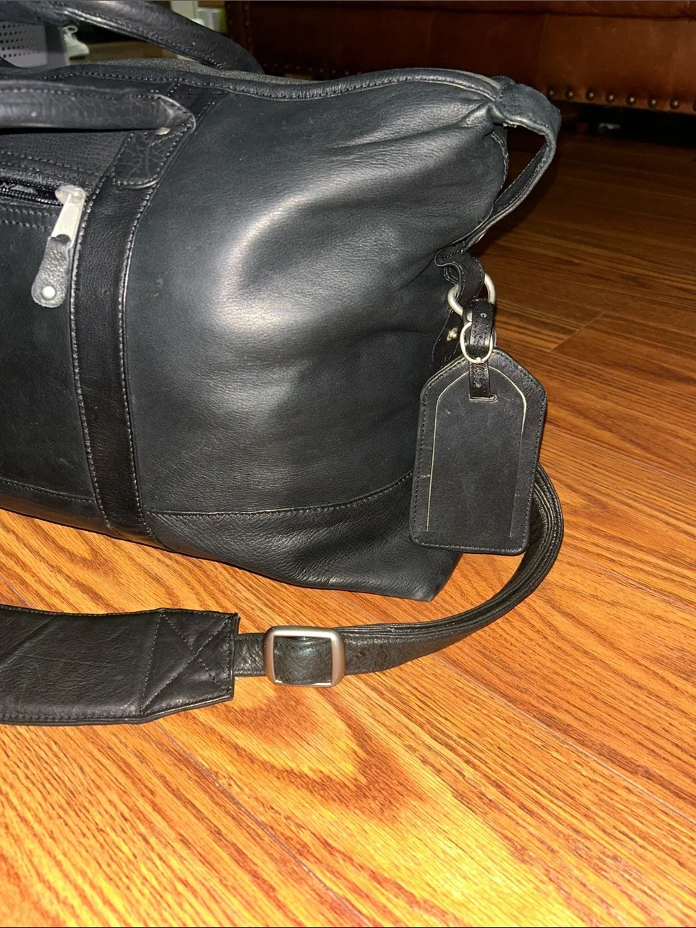 Canyon Outdoors Leather Good Black Soft Leather Weekender XL Duffle Bag - Men